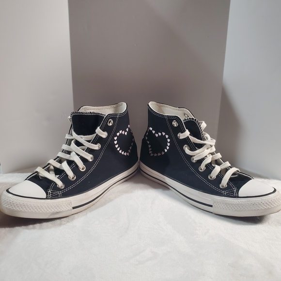 Converse Black and Pink Heart High-Top Sneakers - Picture 5 of 7
